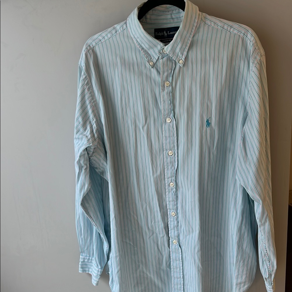 Polo by Ralph Lauren Blue and White Casual Button Down Shirt